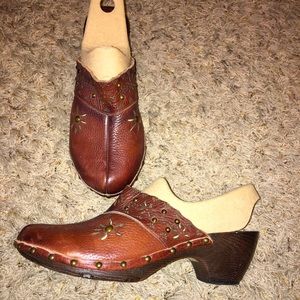 Brown Leather Upper Slip on wedges